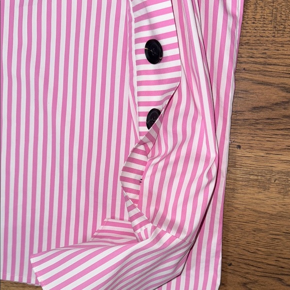 C/Z COLLECTION by CEZELE Pink Striped Women's Top with Button Detail - Picture 9 of 10